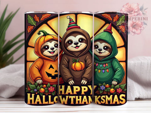 Hallothanksmas Tumbler, Cute Sloth Gift, Sublimation Wrap, Holiday Drinkware, 20oz Tumbler, Fall Decor, Thanksgiving Christmas Sublimation Li Zamperini 