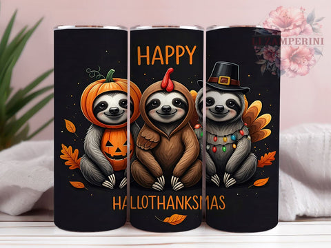 Hallothanksmas Tumbler, Cute Sloth Gift, Sublimation Wrap, Holiday Drinkware, 20oz Tumbler, Fall Decor, Thanksgiving Christmas Sublimation Li Zamperini 