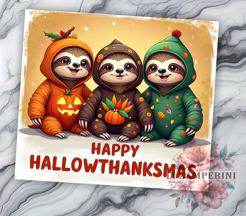 Hallothanksmas Tumbler, Cute Sloth Gift, Sublimation Wrap, Holiday Drinkware, 20oz Tumbler, Fall Decor, Thanksgiving Christmas Sublimation Li Zamperini 