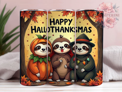Hallothanksmas Tumbler, Cute Sloth Gift, Sublimation Wrap, Holiday Drinkware, 20oz Tumbler, Fall Decor, Thanksgiving Christmas Sublimation Li Zamperini 