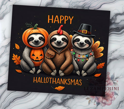 Hallothanksmas Tumbler, Cute Sloth Gift, Sublimation Wrap, Holiday Drinkware, 20oz Tumbler, Fall Decor, Thanksgiving Christmas Sublimation Li Zamperini 