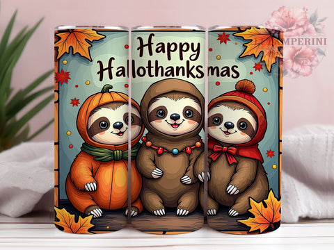 Hallothanksmas Tumbler, Cute Sloth Gift, Sublimation Wrap, Holiday Drinkware, 20oz Tumbler, Fall Decor, Thanksgiving Christmas Sublimation Li Zamperini 