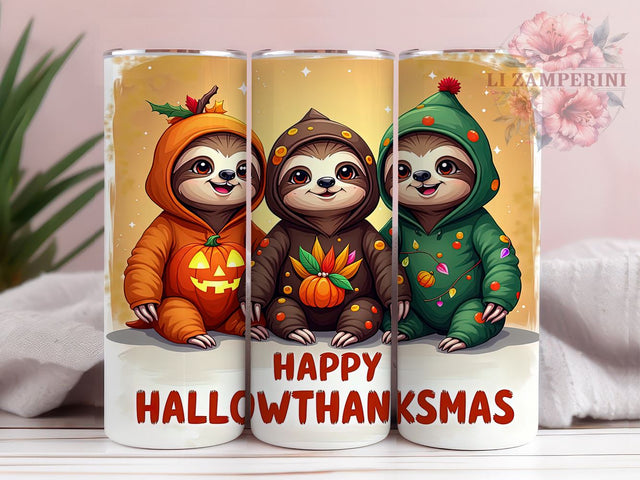 Hallothanksmas Tumbler, Cute Sloth Gift, Sublimation Wrap, Holiday Drinkware, 20oz Tumbler, Fall Decor, Thanksgiving Christmas Sublimation Li Zamperini 