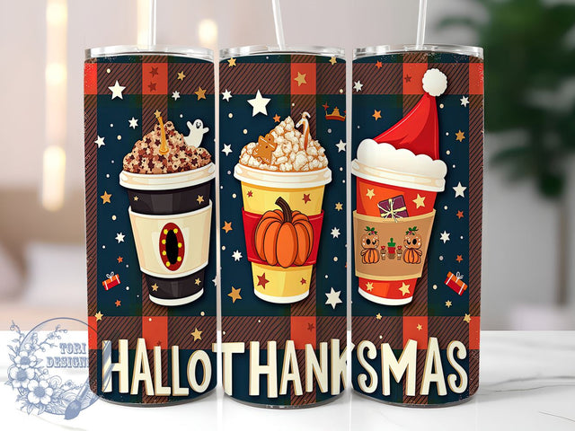 Hallothanksmas Tumbler, Halloween Thanksgiving Christmas, Sublimation Design, 20oz Tumbler, Holiday Decor, Seasonal Gift, Funny Holiday Mug, Festive Tumbler Sublimation ToriDesigns 