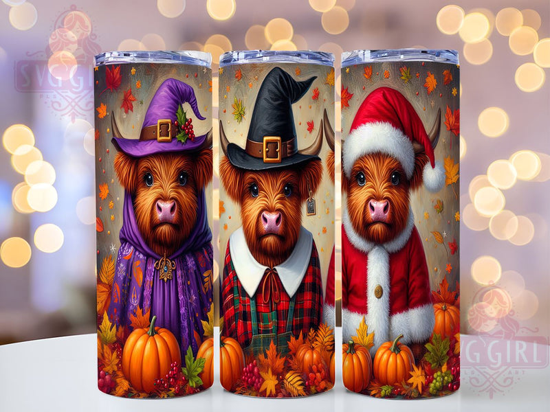 Hallothanksmas Tumbler, Highland Cow Design, 20 oz Tumbler Wrap, Digital Download, Sublimation PNG, Holiday Decor, Funny Cow Gift, Seasonal Tumbler Sublimation SvggirlplusArt 