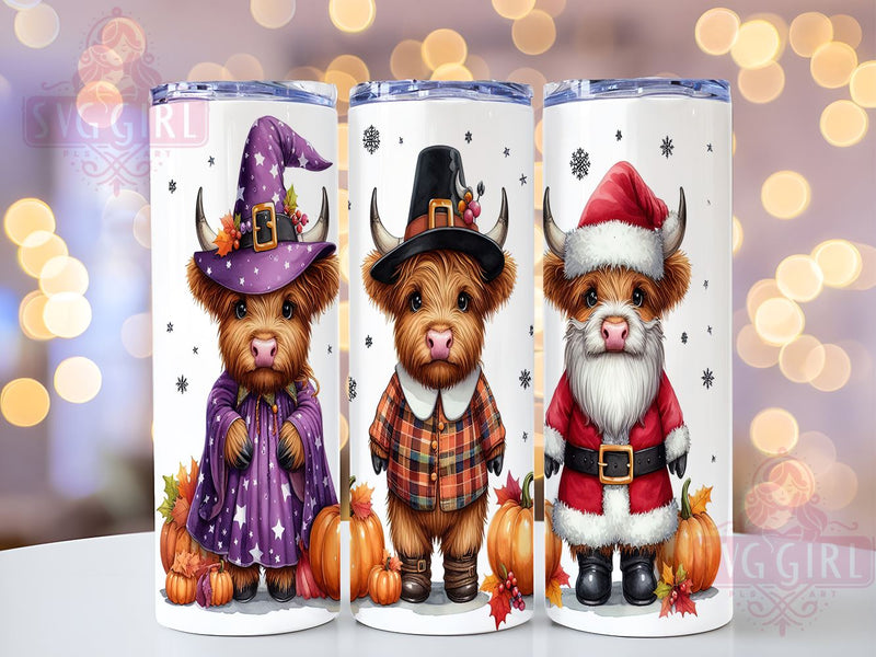Hallothanksmas Tumbler, Highland Cow Design, 20 oz Tumbler Wrap, Digital Download, Sublimation PNG, Holiday Decor, Funny Cow Gift, Seasonal Tumbler Sublimation SvggirlplusArt 