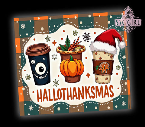 Hallothanksmas Tumbler, Holiday Decor, 20oz Tumbler, Sublimation Design, Thanksgiving Gifts, Halloween Gifts, PNG File, Christmas Gifts Sublimation SvggirlplusArt 