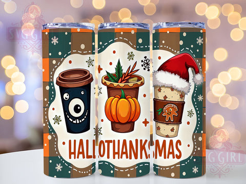 Hallothanksmas Tumbler, Holiday Decor, 20oz Tumbler, Sublimation Design, Thanksgiving Gifts, Halloween Gifts, PNG File, Christmas Gifts Sublimation SvggirlplusArt 
