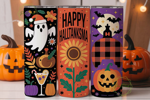 Hallothanksmas Tumbler Wrap PNG Sublimation PixelChick 