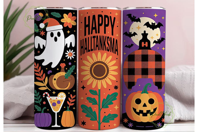 Hallothanksmas Tumbler Wrap PNG Sublimation PixelChick 