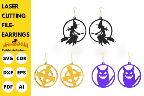 Halloween 3 item Earrings | paper cut | svg laser Glowforge SVG tofigh4lang 