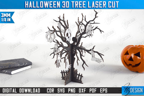 Halloween 3D Tree Laser Cut Bundle | Seasonal Home Décor Idea | Halloween Decoration | CNC Files SVG Fly Design 