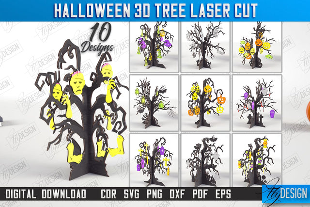Halloween 3D Tree Laser Cut Bundle | Seasonal Home Décor Idea | Halloween Decoration | CNC Files SVG Fly Design 
