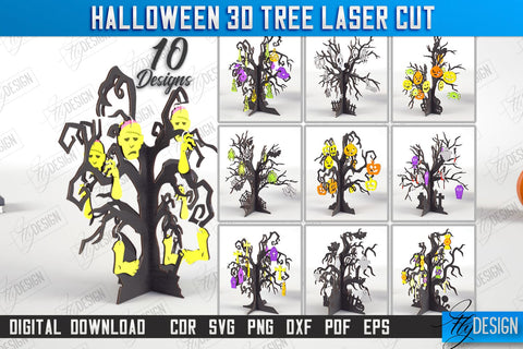 Halloween 3D Tree Laser Cut Bundle | Seasonal Home Décor Idea | Halloween Decoration | CNC Files SVG Fly Design 