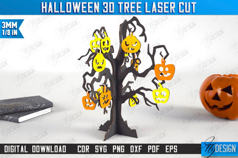 Halloween 3D Tree Laser Cut Bundle | Seasonal Home Décor Idea | Halloween Decoration | CNC Files SVG Fly Design 