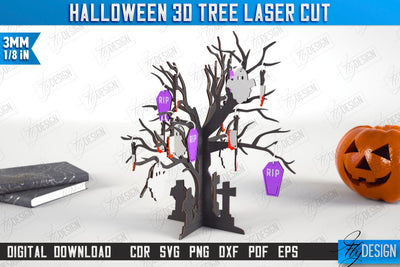 Halloween 3D Tree Laser Cut | Seasonal Home Décor Idea | Halloween Decoration | CNC File SVG Fly Design 