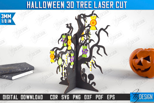 Halloween 3D Tree Laser Cut | Seasonal Home Décor Idea | Halloween Decoration | CNC File SVG Fly Design 