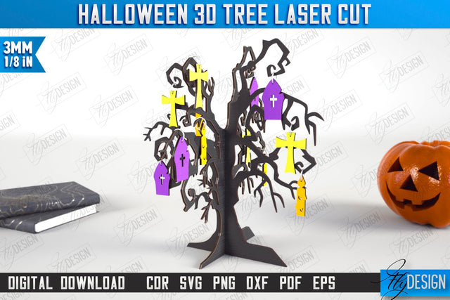 Halloween 3D Tree Laser Cut | Seasonal Home Décor Idea | Halloween Decoration | CNC File SVG Fly Design 