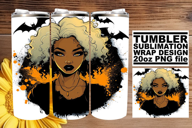 Halloween Afro American Portrait Tumbler Wrap 20oz Sublimation afrosvg 