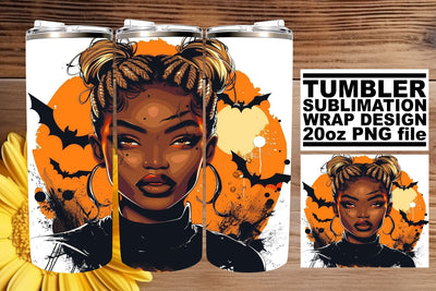 Halloween Afro Woman Watercolor Design 20oz Tumbler Wrap Sublimation afrosvg 