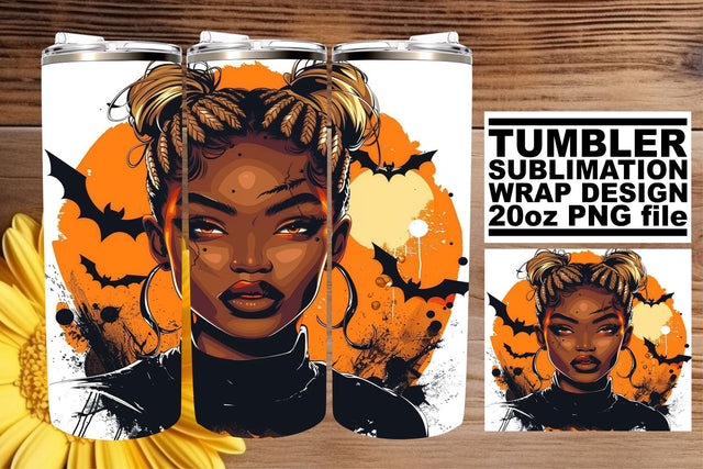 Halloween Afro Woman Watercolor Design 20oz Tumbler Wrap Sublimation afrosvg 