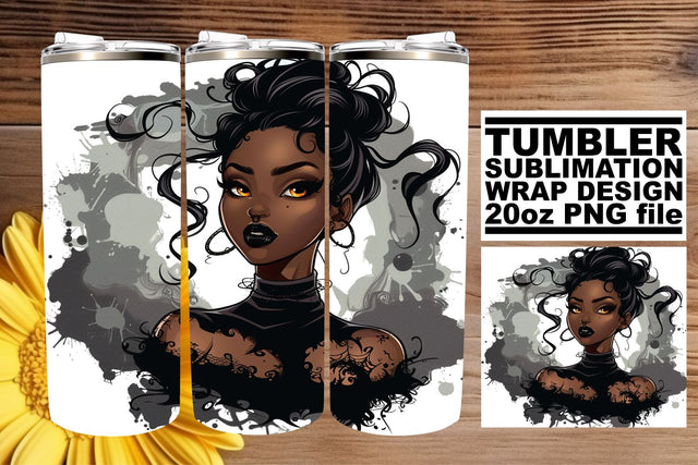 Halloween Afro Woman Watercolor Design 20oz Tumbler Wrap Sublimation afrosvg 