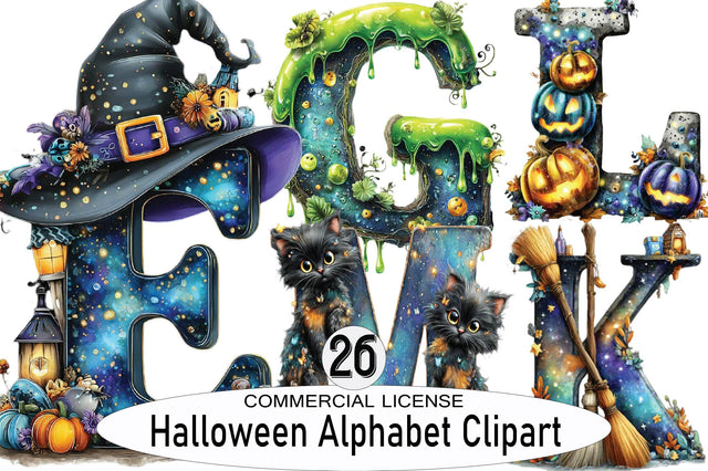 Halloween Alphabet Clipart Sublimation Clipart Bundle. Sublimation SVGArt 