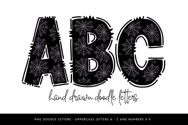 Halloween Alphabet PNG, Black Spiderweb Doodle Letters Sublimation BijouBay 