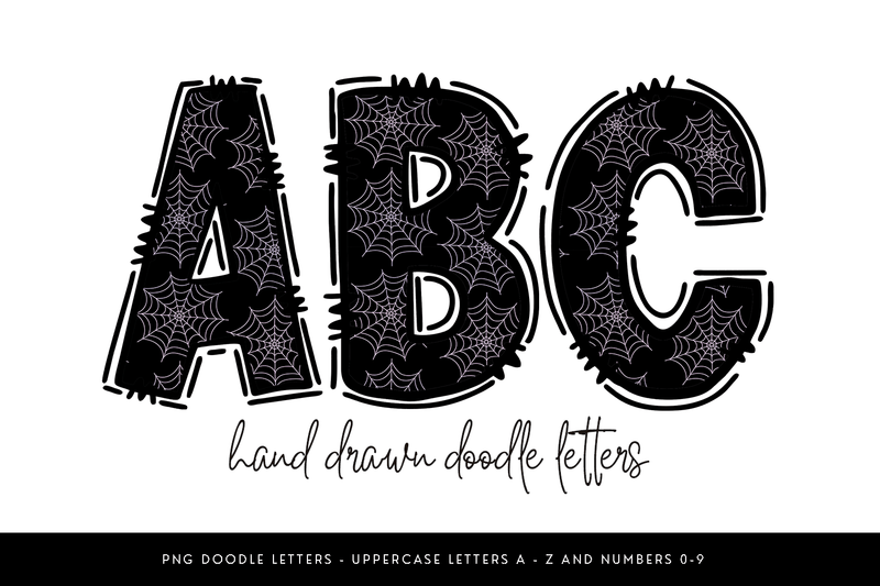 Halloween Alphabet PNG, Black Spiderweb Doodle Letters Sublimation BijouBay 