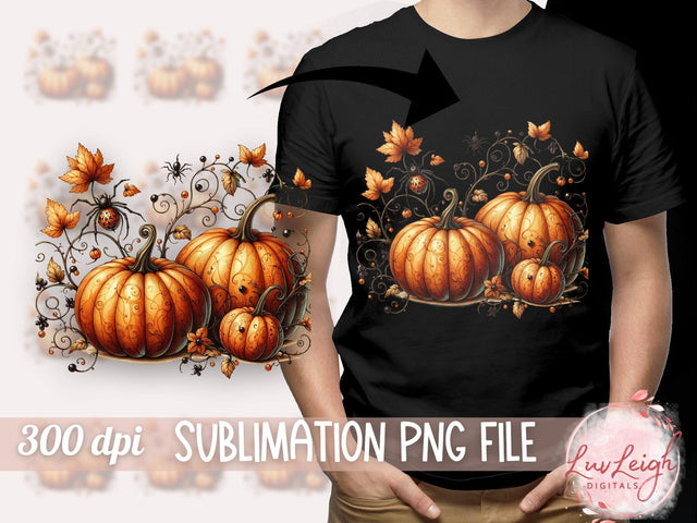 Halloween Autumn Pumpkins and Spider Sublimation PNG Sublimation Luvleigh Digitals 