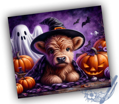 Halloween Baby Highland Cow 20oz Skinny Tumbler, Spooky Season Tumbler Png, Straight & Tapered Tumbler Wrap, Instant Digital Download Sublimation ToriDesigns 