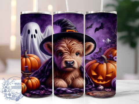 Halloween Baby Highland Cow 20oz Skinny Tumbler, Spooky Season Tumbler Png, Straight & Tapered Tumbler Wrap, Instant Digital Download Sublimation ToriDesigns 