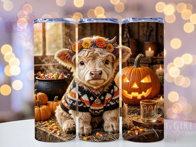 Halloween Baby Highland Cow 20oz Tumbler, Baby Highland Cow, Halloween Cow, Spooky Cute, Rustic Farmhouse, Whimsical Style, 20oz Wrap, Sublimation Tumbler Sublimation SvggirlplusArt 