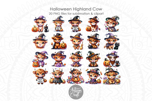 Halloween Baby Highland Cow Clipart PNG Sublimation Artisan Craft SVG 