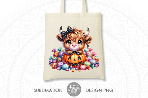 Halloween Baby Highland Cow Clipart PNG Sublimation Artisan Craft SVG 