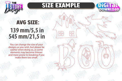 Halloween Banner Laser Cut Bundle, Happy Halloween Garland SVG, Halloween Flags, Spooky Bunting Banner, Wall Decor, Halloween Quotes SVG SVG The T Store Design 