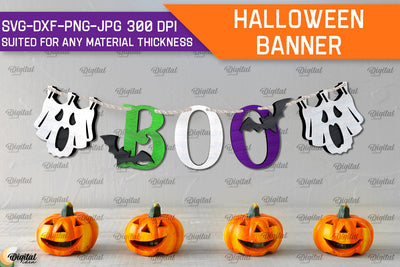 Halloween Banner Laser Cut Design. Happy Halloween Decor SVG SVG Evgenyia Guschina 