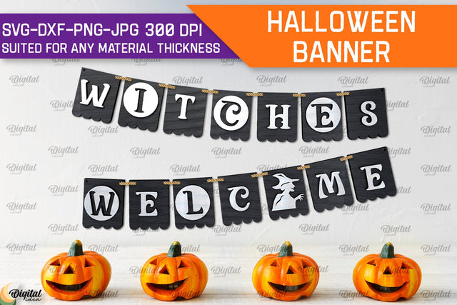 Halloween Banner Laser Cut Design. Happy Halloween Decor SVG SVG Evgenyia Guschina 
