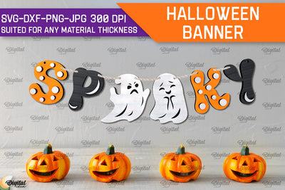 Halloween Banner Laser Cut Design. Happy Halloween Decor SVG SVG Evgenyia Guschina 