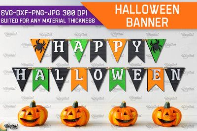 Halloween Banner Laser Cut Design. Happy Halloween Decor SVG SVG Evgenyia Guschina 