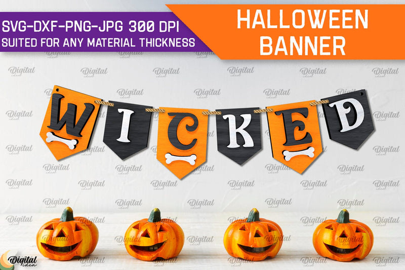 Halloween Banner Laser Cut Design. Happy Halloween Decor SVG SVG Evgenyia Guschina 