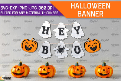 Halloween Banner Laser Cut Design. Happy Halloween Decor SVG SVG Evgenyia Guschina 