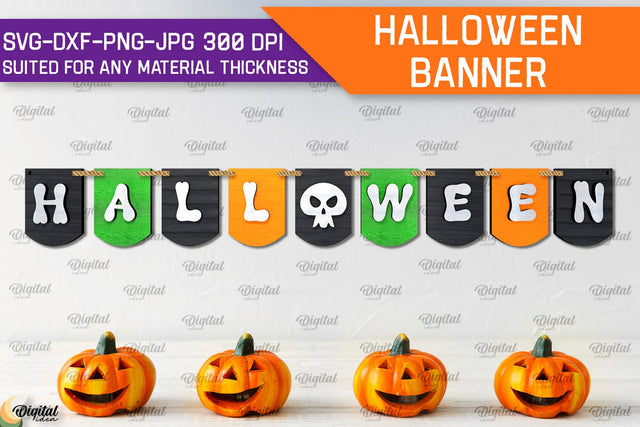 Halloween Banner Laser Cut Design. Happy Halloween Decor SVG SVG Evgenyia Guschina 