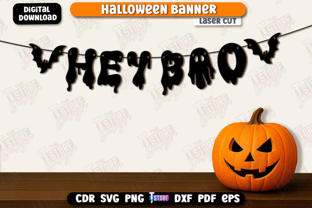 Halloween Banner Laser Cut, Happy Halloween Garland SVG, Halloween Flags, Spooky Bunting Banner, Wall Decor, Halloween Quotes SVG SVG The T Store Design 