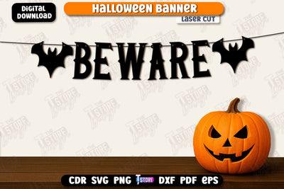 Halloween Banner Laser Cut, Happy Halloween Garland SVG, Halloween Flags, Spooky Bunting Banner, Wall Decor, Halloween Quotes SVG SVG The T Store Design 