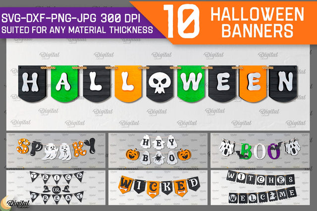Halloween Banners Laser Cut Bundle. Spooky Halloween SVG SVG Evgenyia Guschina 