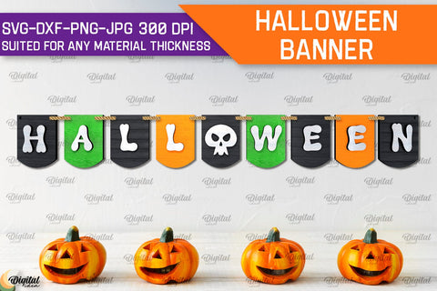 Halloween Banners Laser Cut Bundle. Spooky Halloween SVG SVG Evgenyia Guschina 