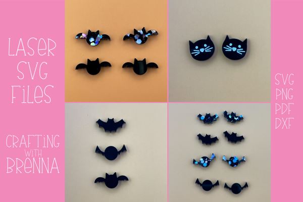 Halloween Bat and Cat Stud Earrings Laser SVG SVG Crafting With Brenna 