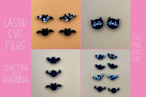 Halloween Bat and Cat Stud Earrings Laser SVG SVG Crafting With Brenna 