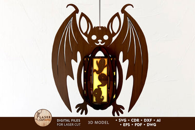 Halloween Bat Candle Holder, Laser Cut Lantern Template SVG LaserCutano 